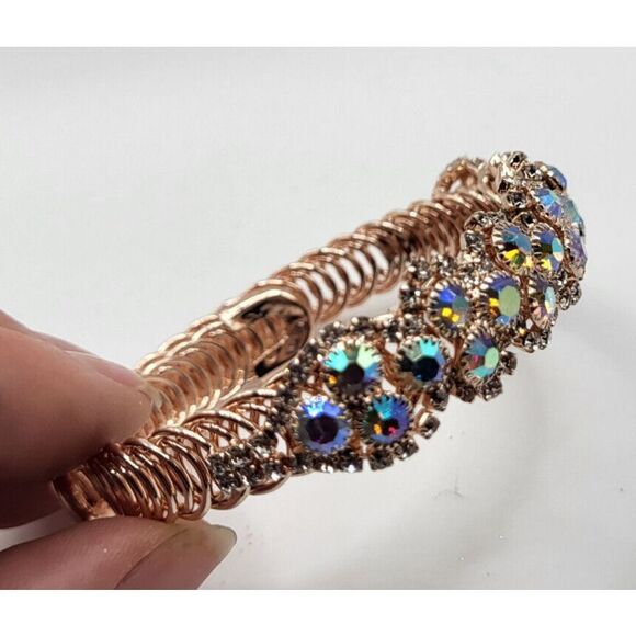 Monet Fexible Rhinestone Gold AB Crystal Bracelet 2in to 3.25in diameter - Picture 6 of 7